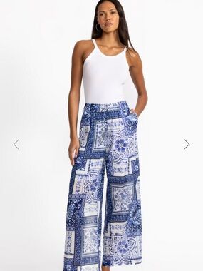 NWT Johnny Was Blue Tile-Print Wide Leg Pants size M